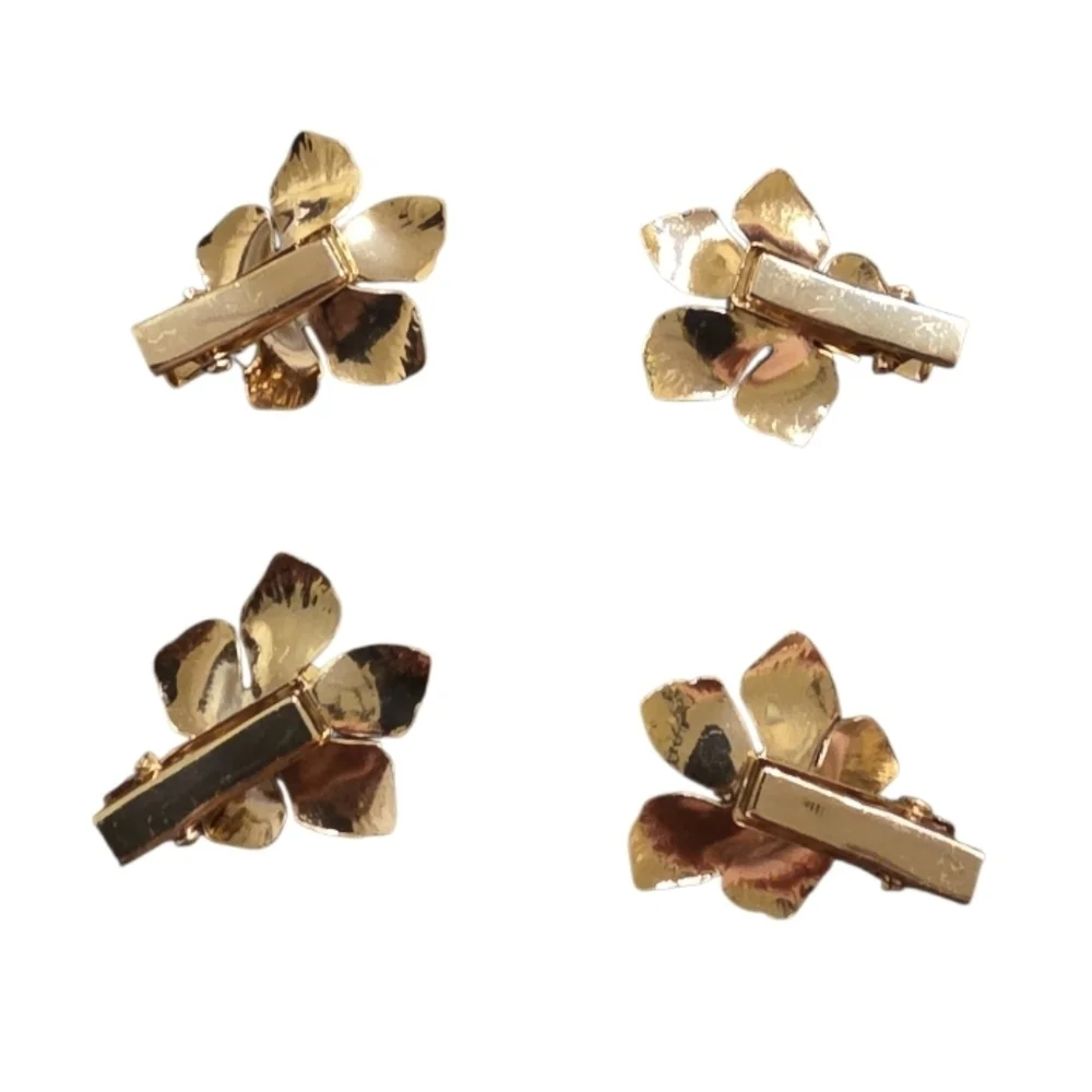 Gold Flower Hair Clips with Crystal Rhinestones • Set Of 4 • NWOT